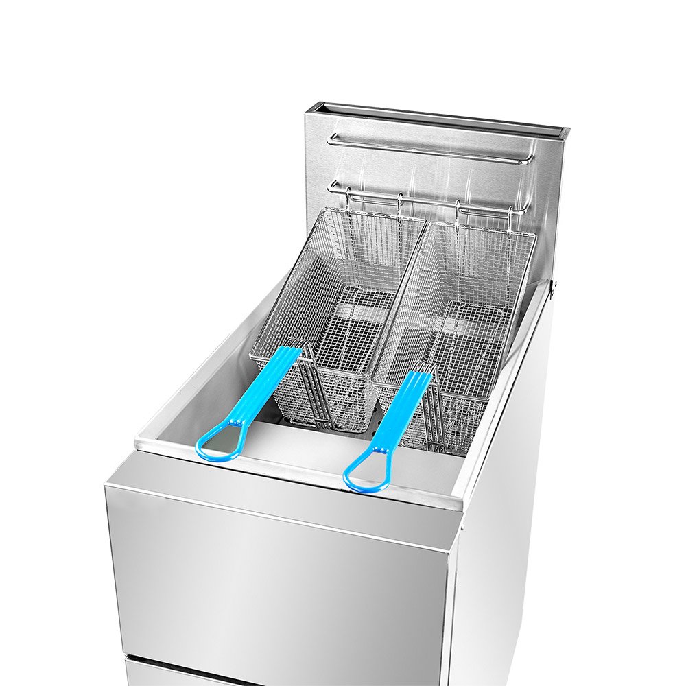 Open double-basket commercial floor fryer