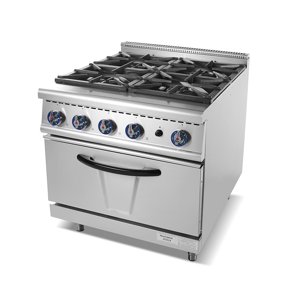 Four-burner commercial gas range with oven